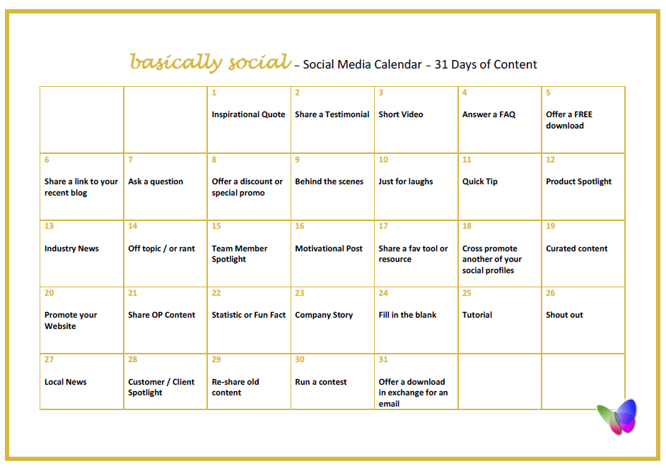 31 Days of Social Media Content Ideas